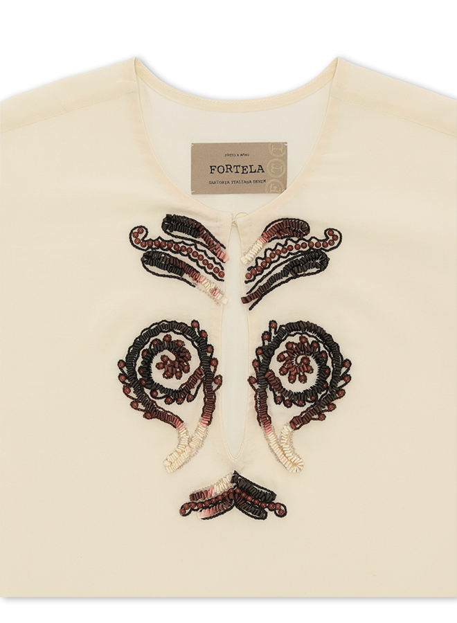 Allegras Embroidered Silk Crepe Blouse