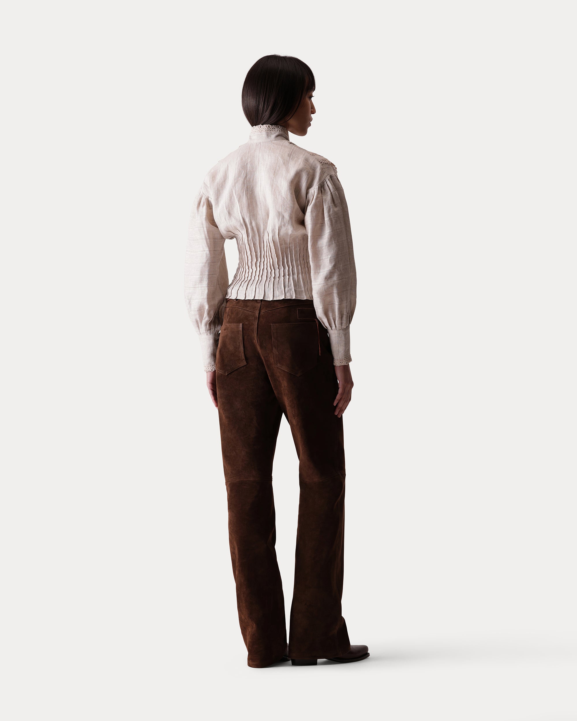 Arlette Blusa in Lino con Ricami in Pizzo