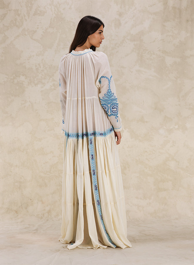 Arsia Caftano Ricamato in Mussola di Cotone