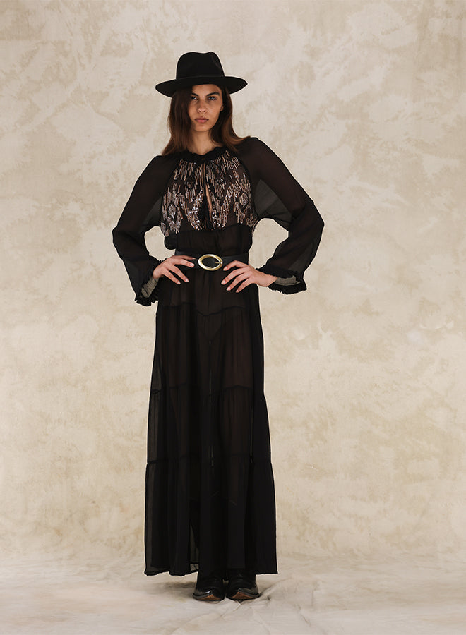 Arsia Caftano Ricamato in Chiffon Di Seta