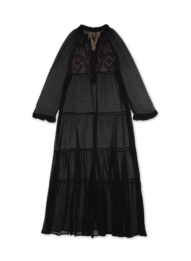 Arsia Caftano Ricamato in Chiffon Di Seta