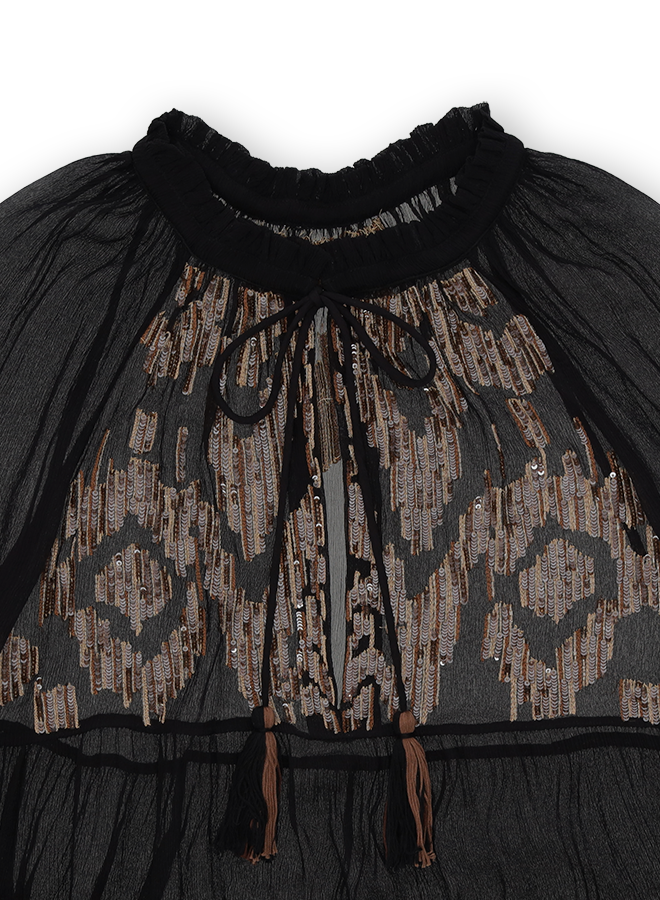 Arsia Caftano Ricamato in Chiffon Di Seta