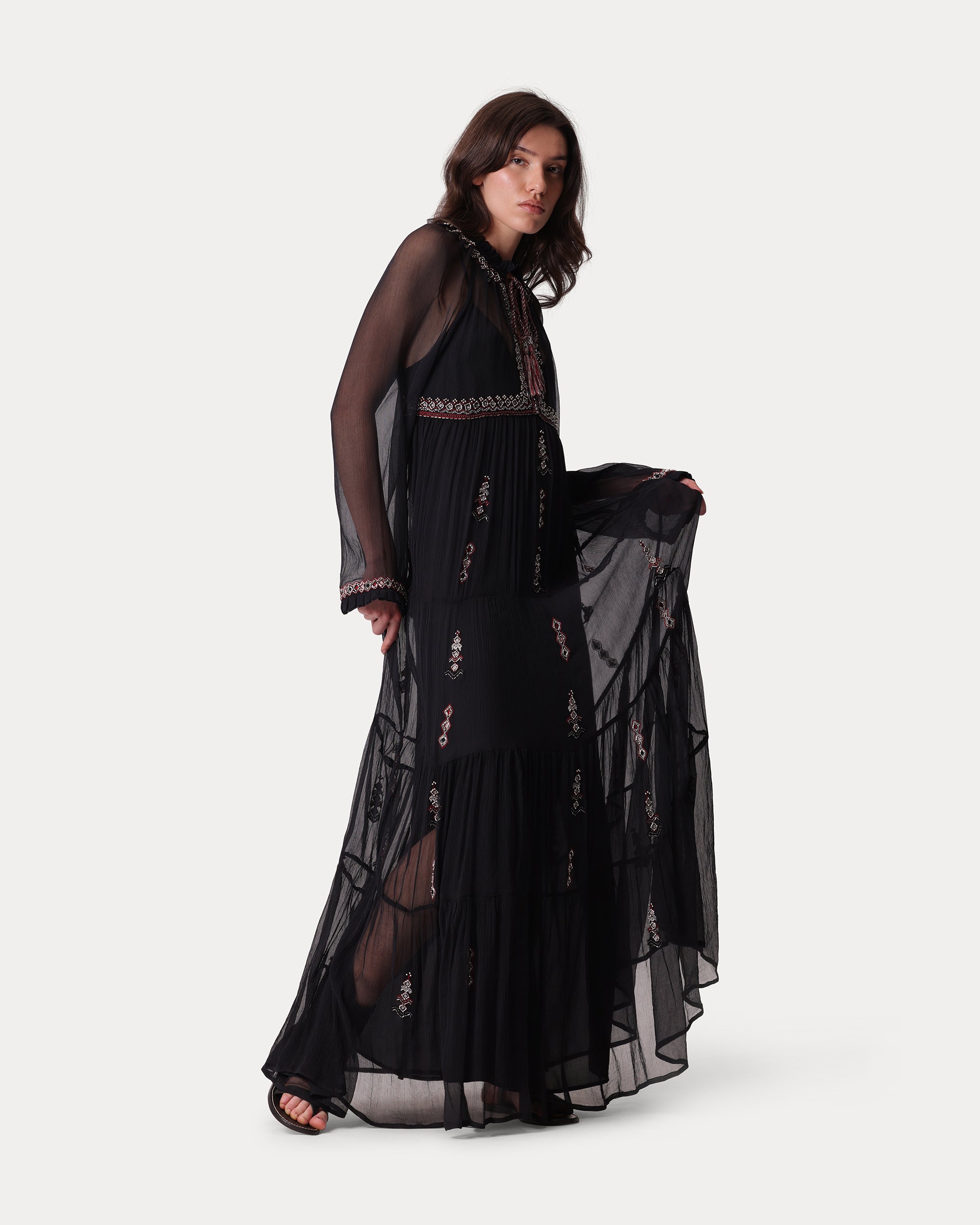 Arsia Embroidered Silk Chiffon Dress