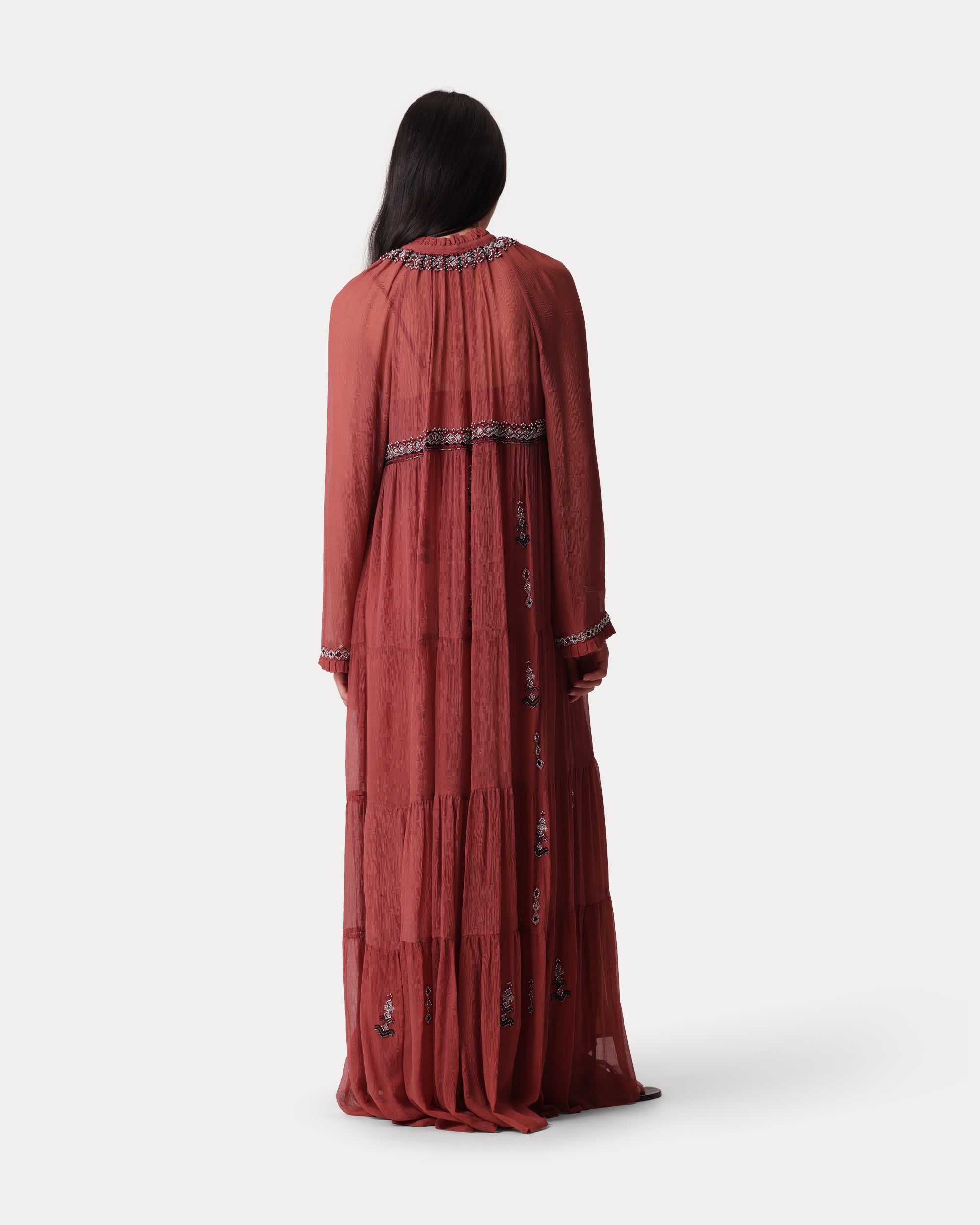 Arsia Embroidered Silk Chiffon Dress