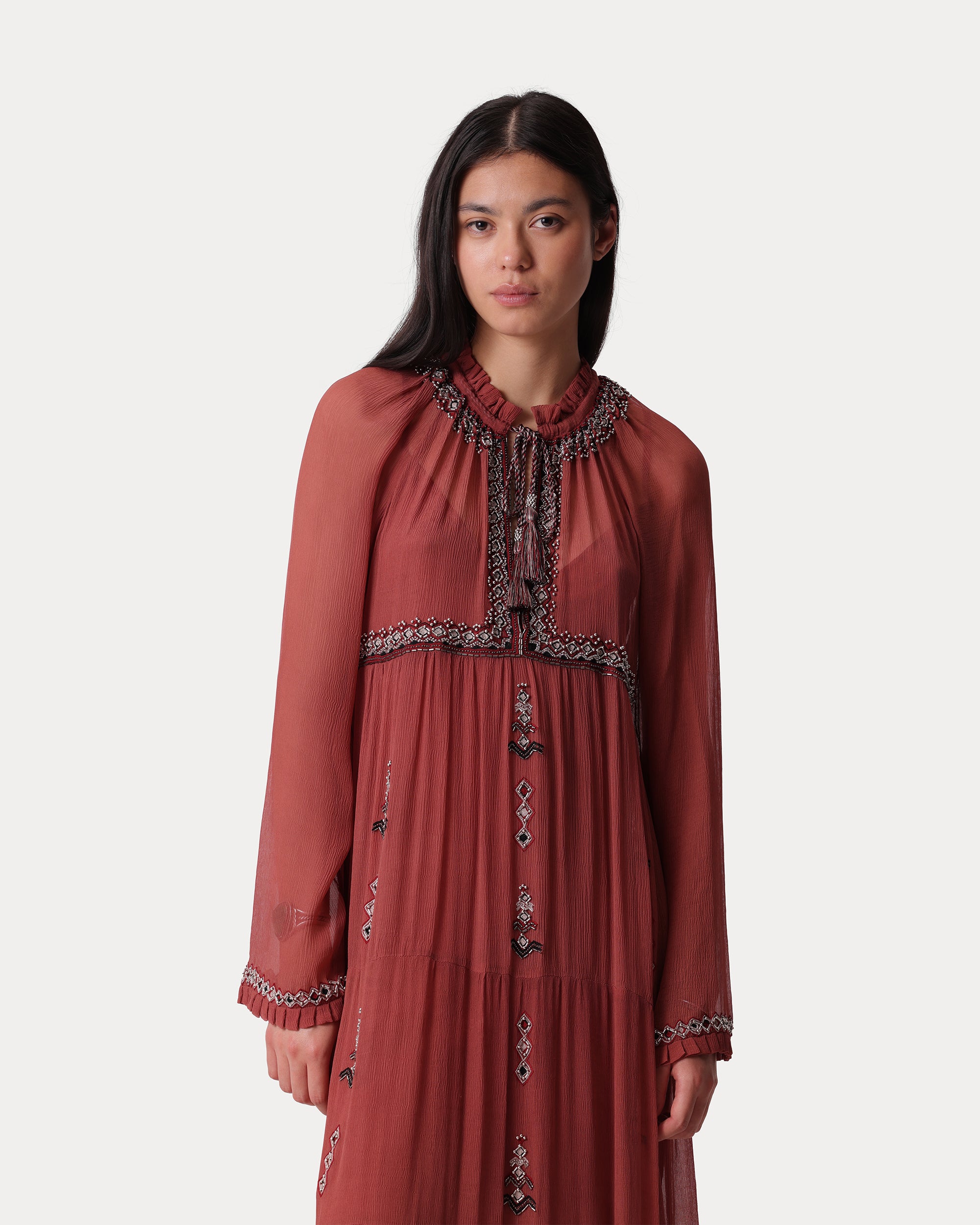 Arsia Embroidered Silk Chiffon Dress