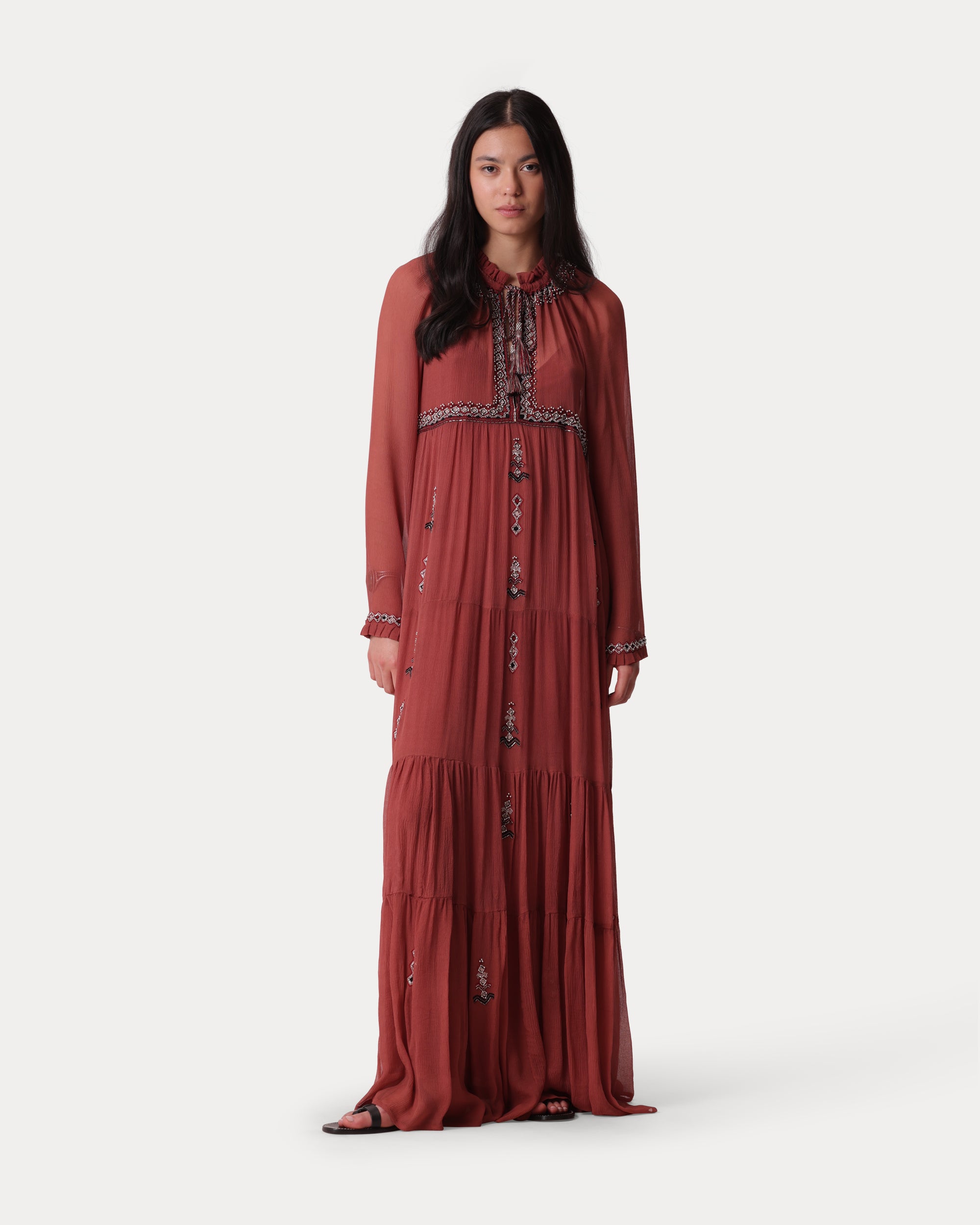 Arsia Embroidered Silk Chiffon Dress