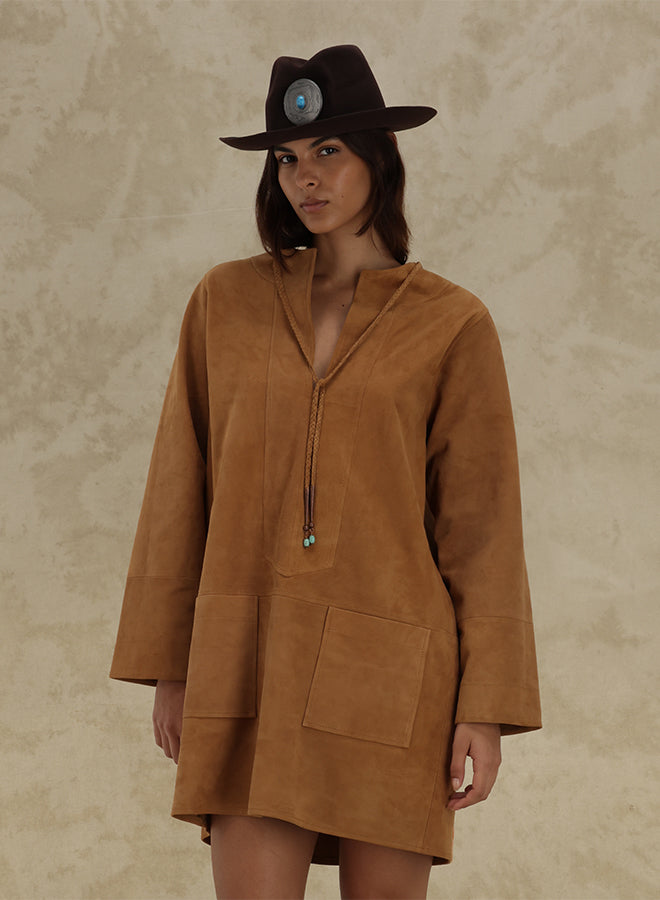 Athena Abito Corto In Pelle Scamosciata