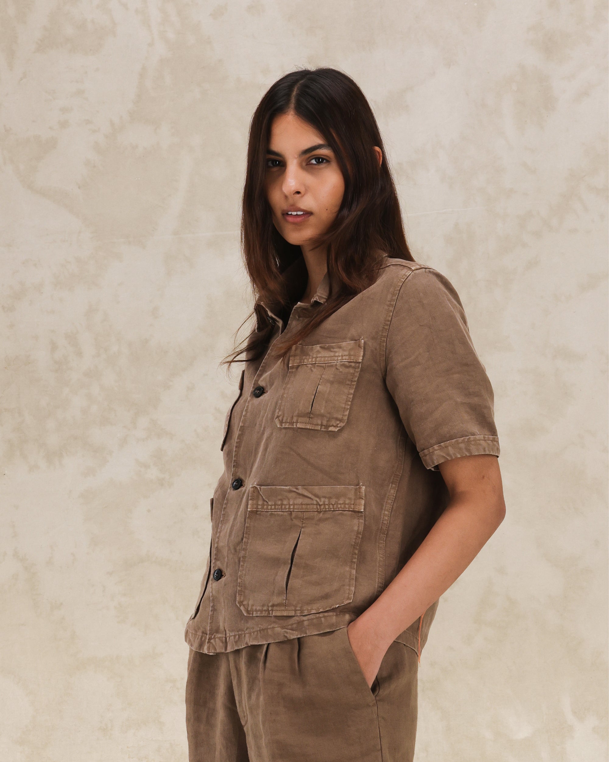 Bohem Camicia Safari Manica Corta In Lino