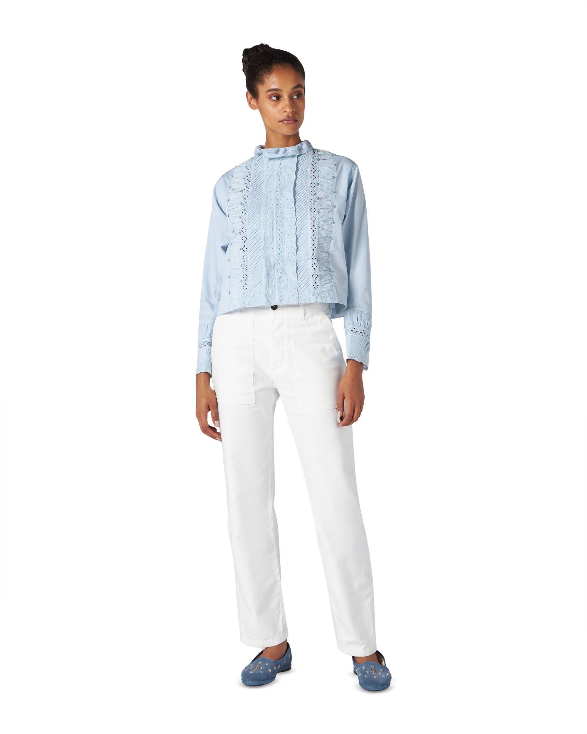 Christy Camicia con Intarsi in Pizzo e Turchesi