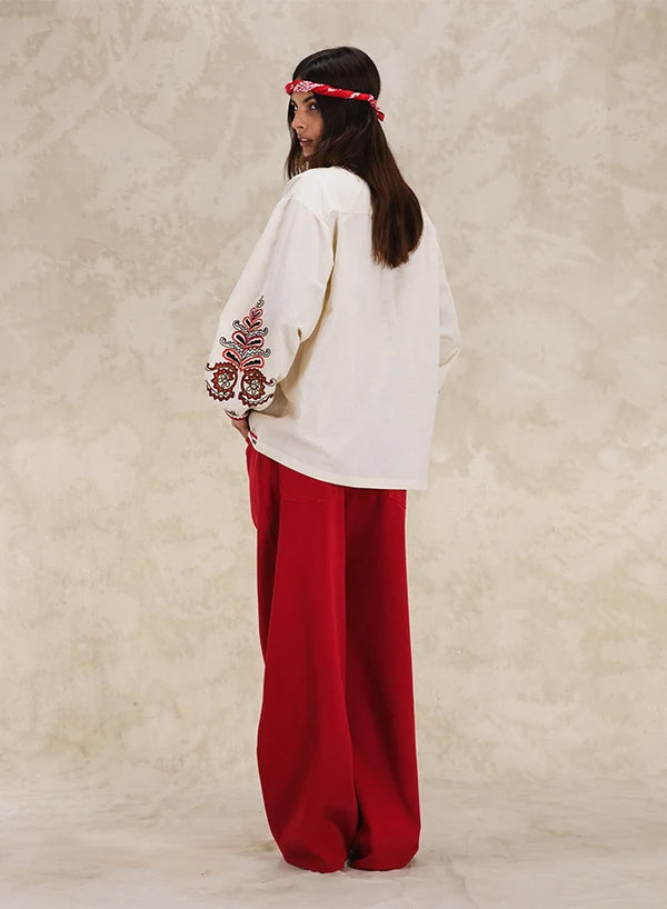 Cinthya Blusa Ricamata in Cotone Lino
