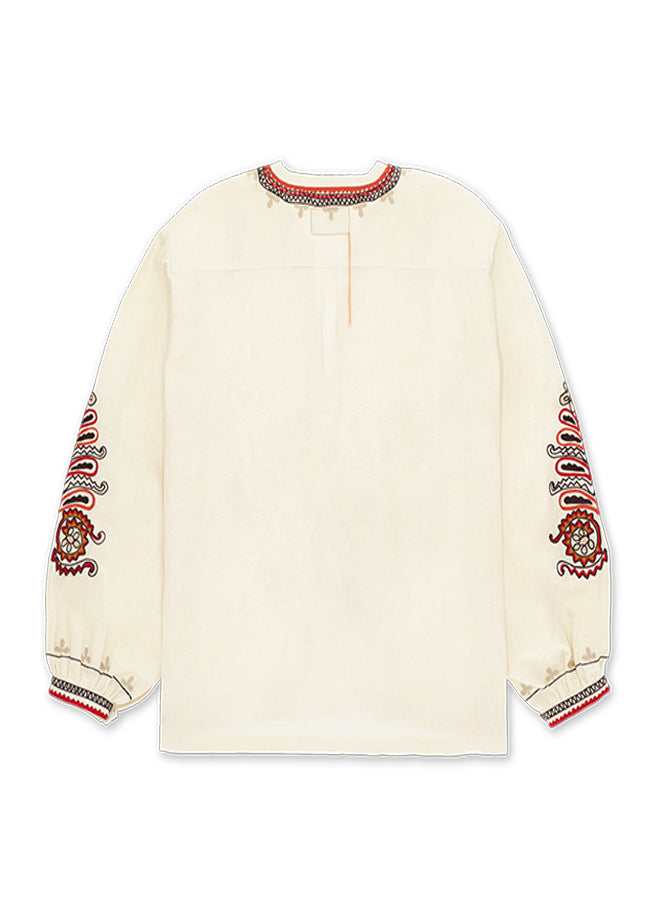 Cinthya Blusa Ricamata in Cotone Lino