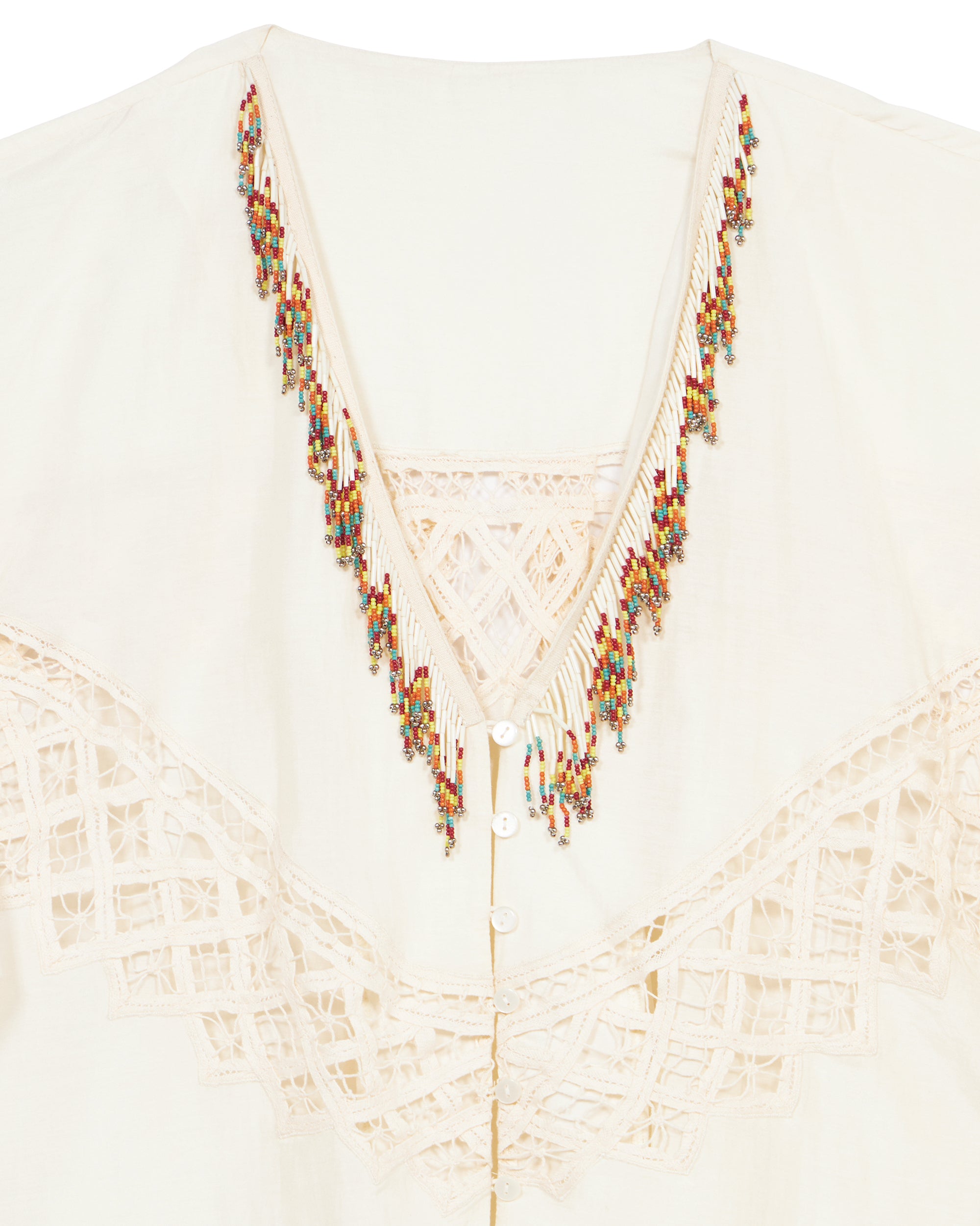 Cleide Camicia In Mussola di Cotone con Intarsi e Perline