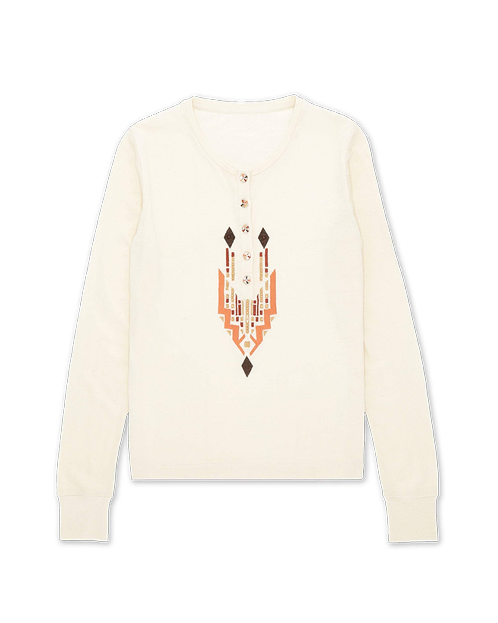 Coralie T-Shirt Serafino a Manica Lunga con Ricami Multi-Color