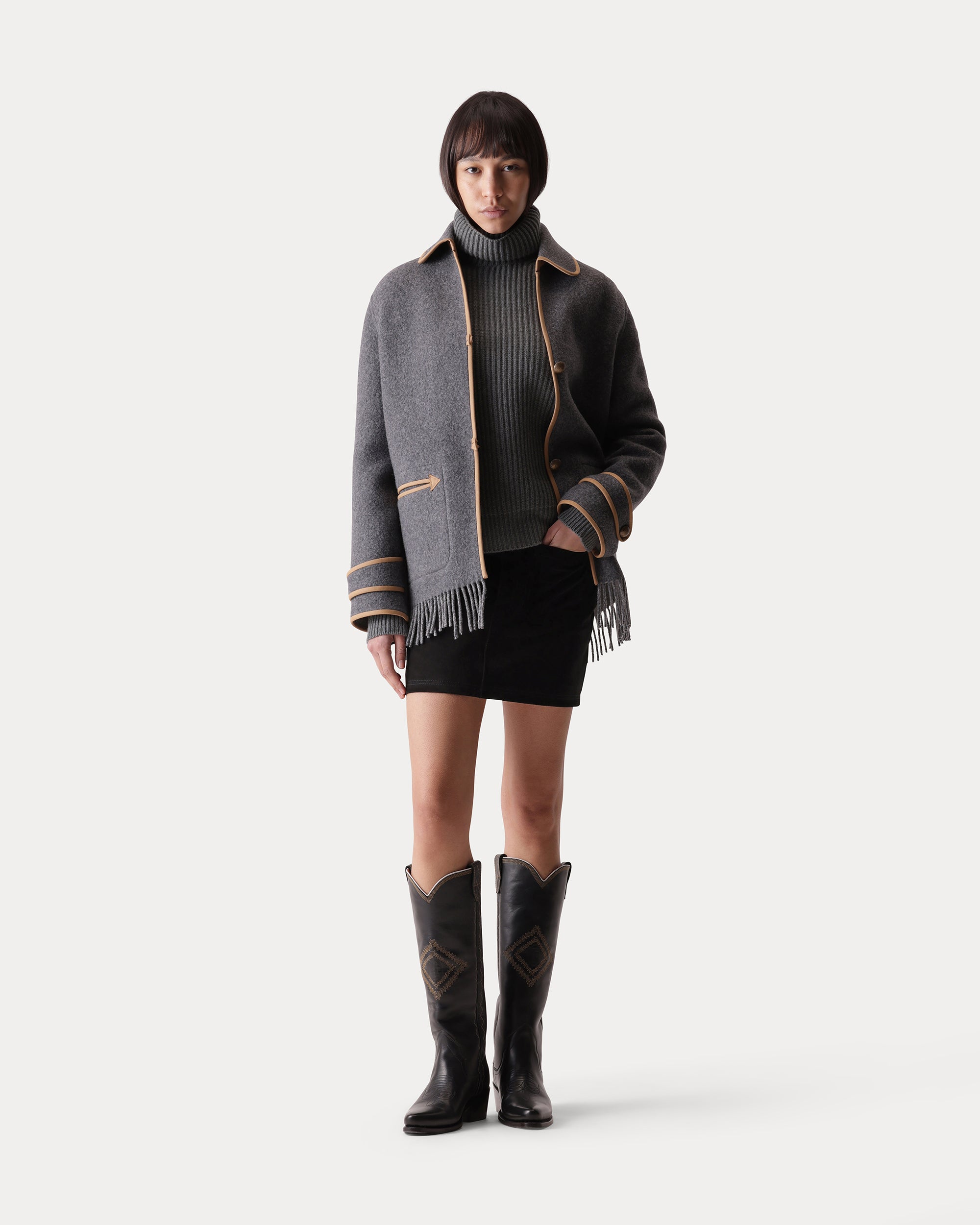 Danika Fringed Wool Coat