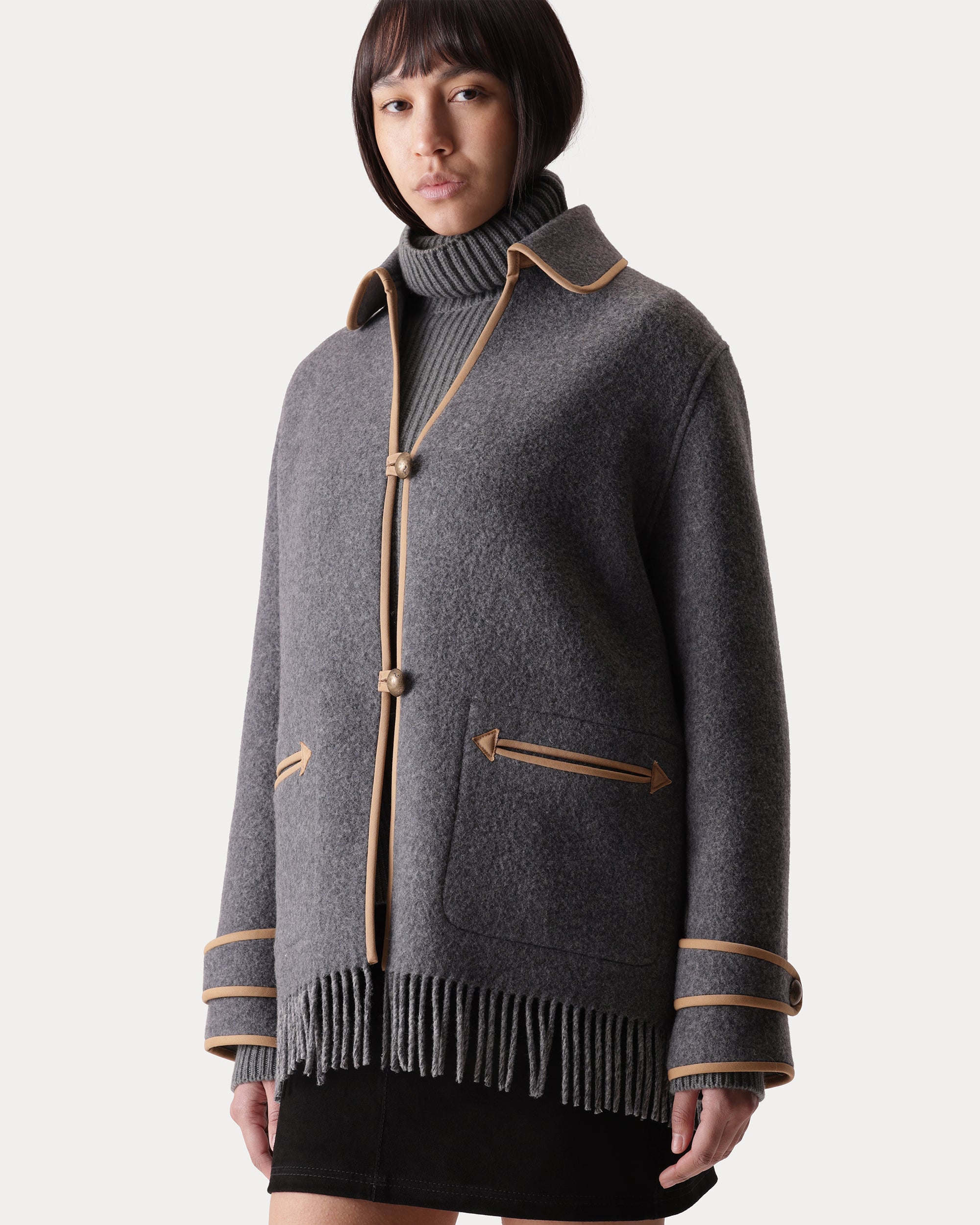 Danika Fringed Wool Coat