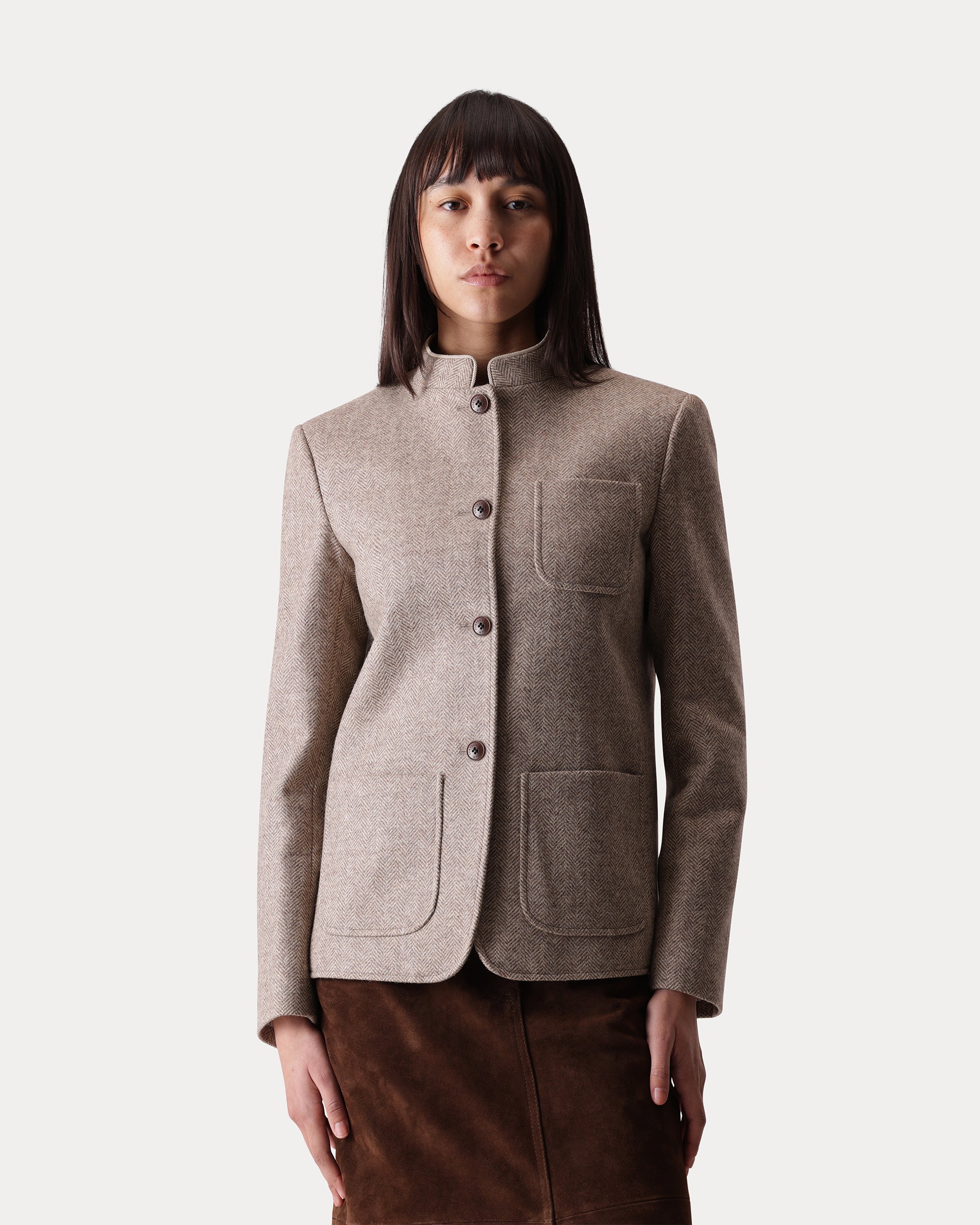 Fanny Single-Breasted Herringbone Wool Jacket