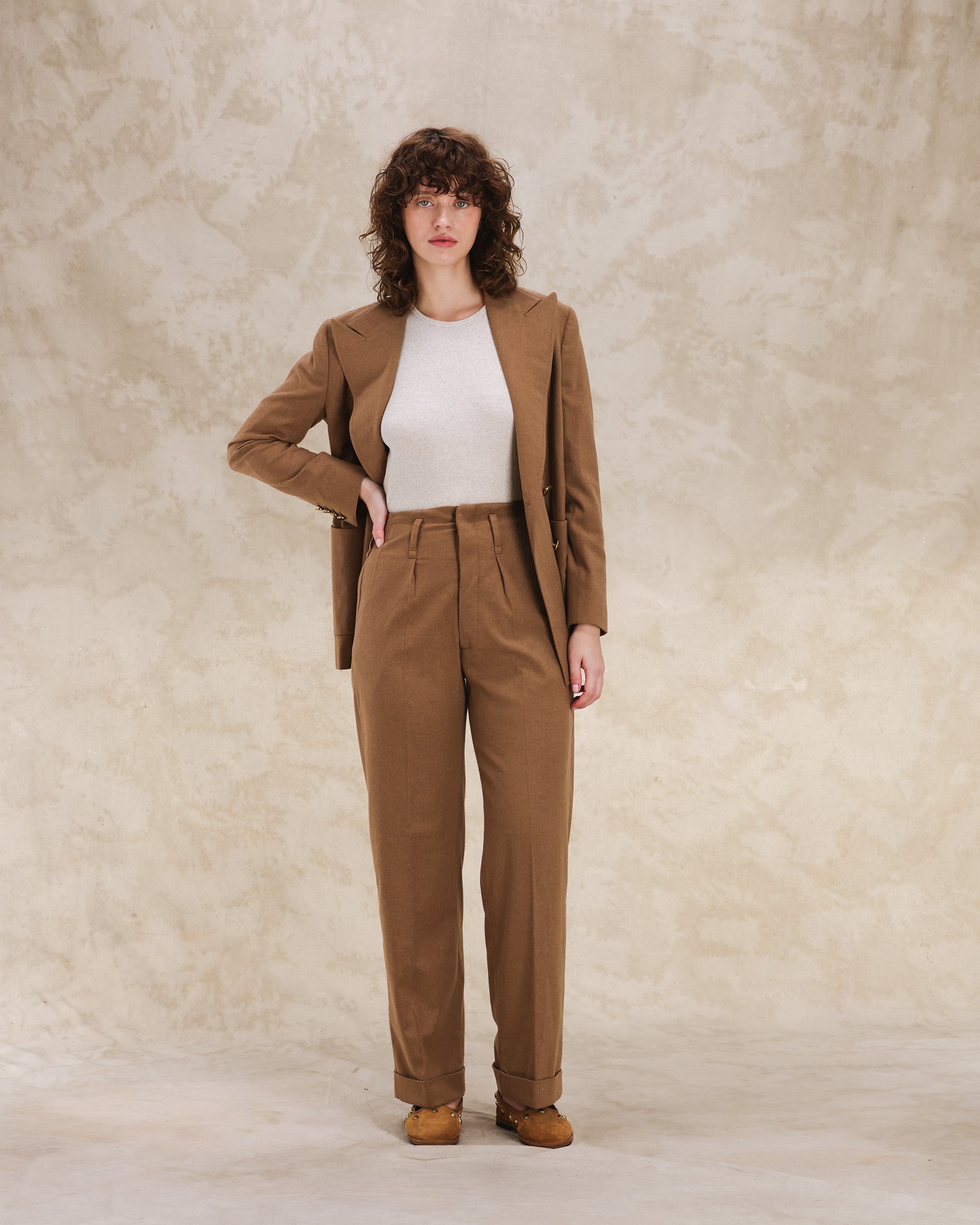 Farrah Pantaloni Con Pences In Flanella