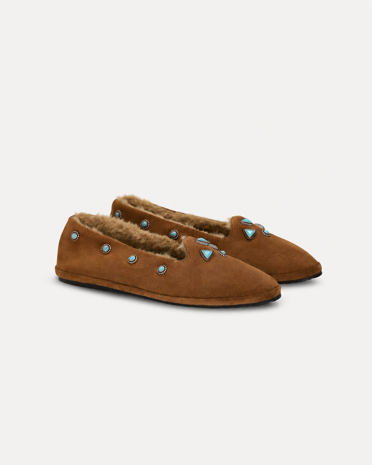 Frutate Friulan Suede Slippers with Sruds and Fur Lining