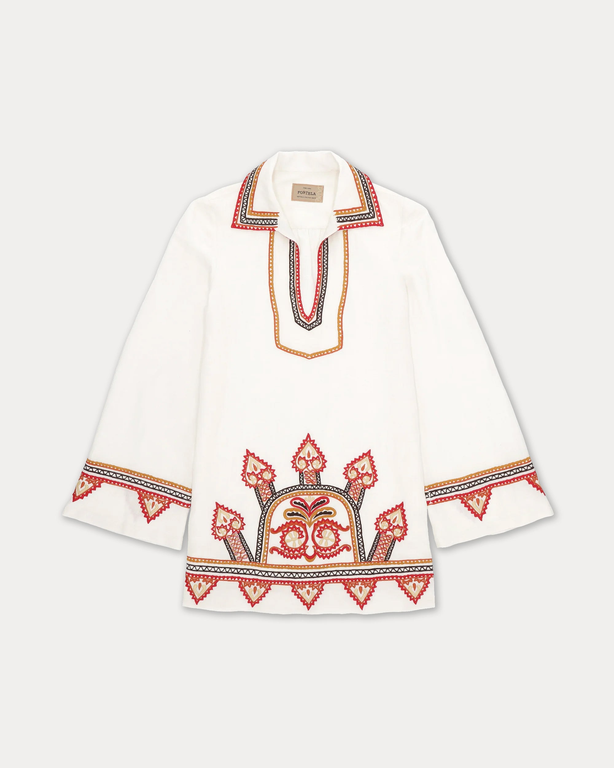 Gea Short Embroidered Linen Dress