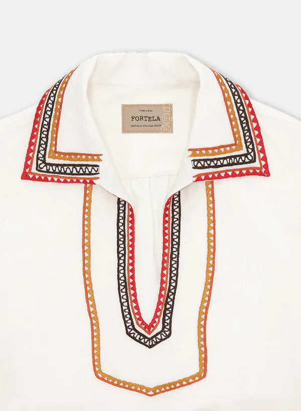 Gea Short Embroidered Linen Dress