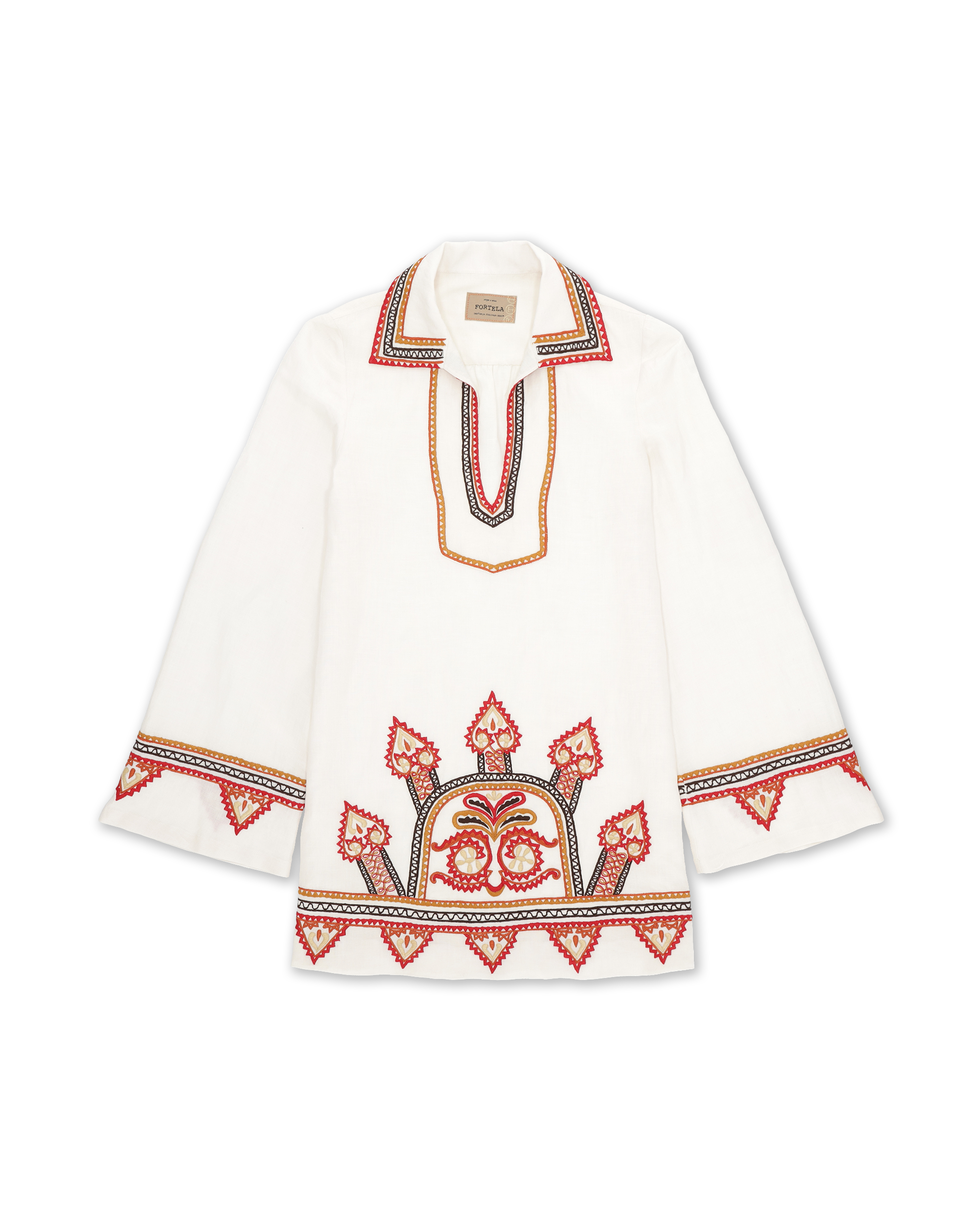 Gea Abito Corto Ricamato in Lino