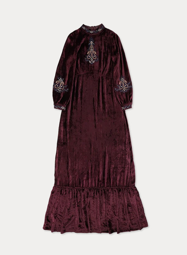 Georgine Maxi Abito In Velluto Con Ricami