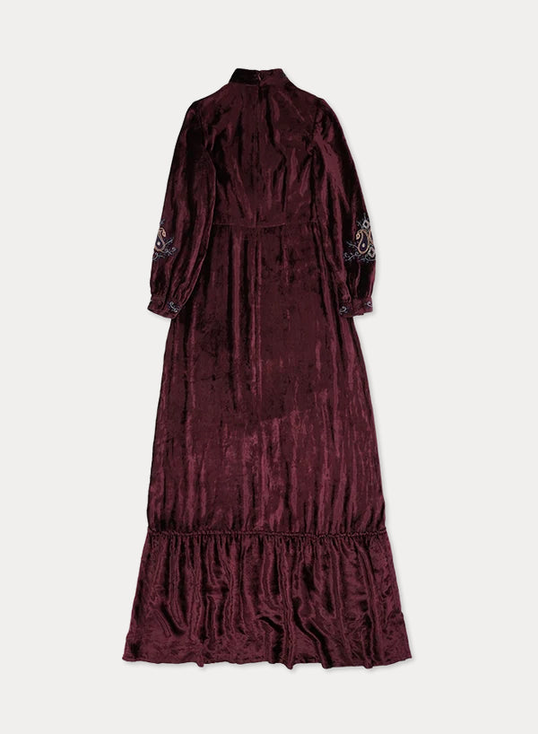 Georgine Maxi Abito In Velluto Con Ricami