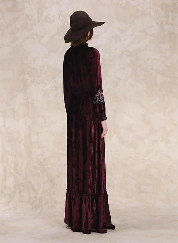 Georgine Maxi Abito In Velluto Con Ricami