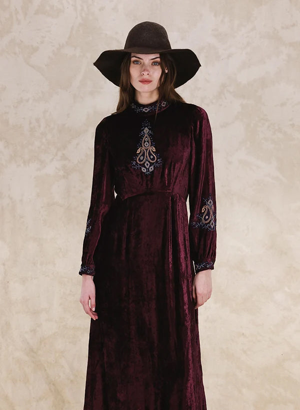 Georgine Maxi Abito In Velluto Con Ricami