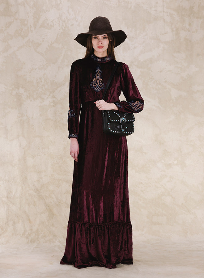 Georgine Maxi Abito In Velluto Con Ricami