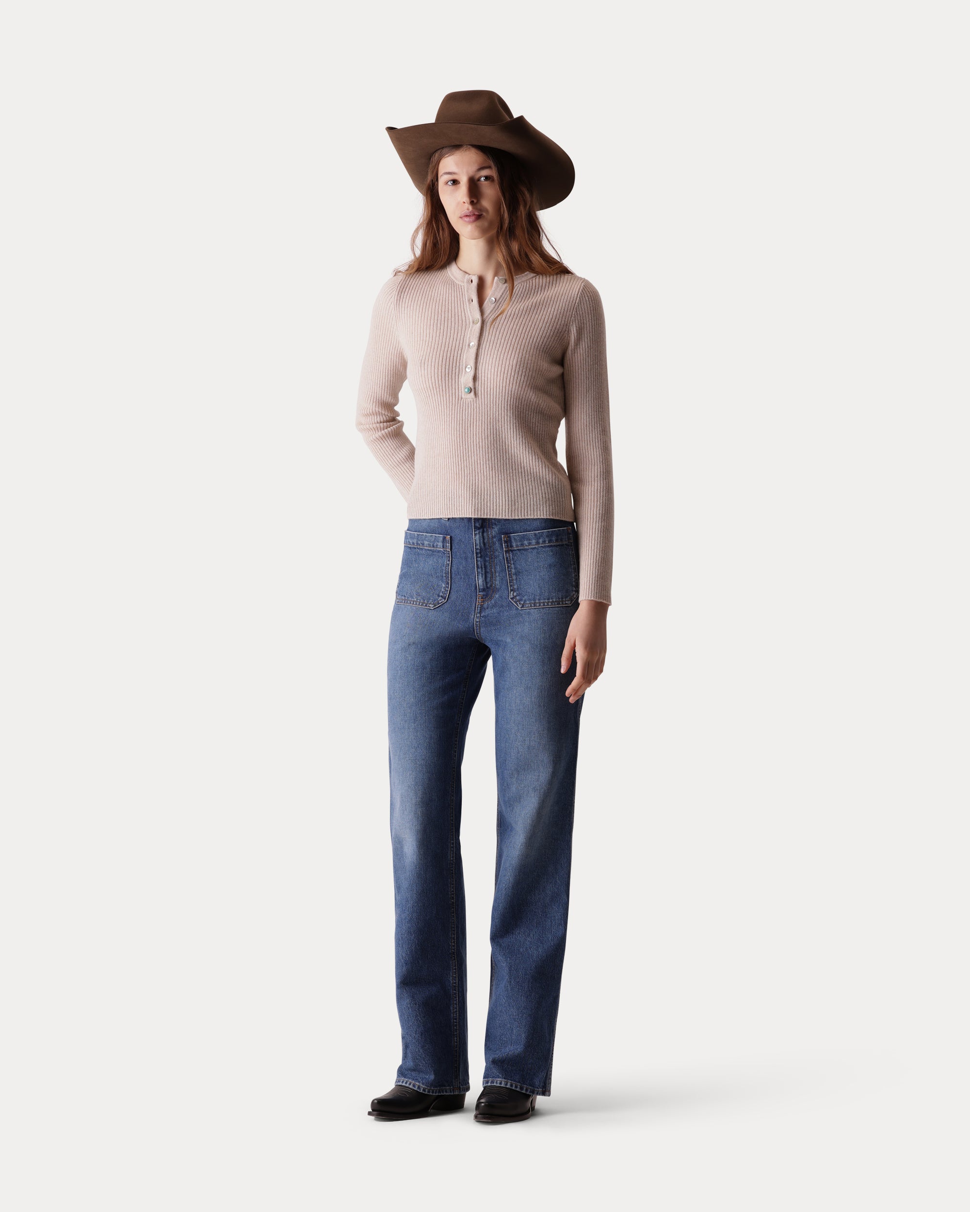 Jane Pantaloni Bootcut In Denim Stone Wash