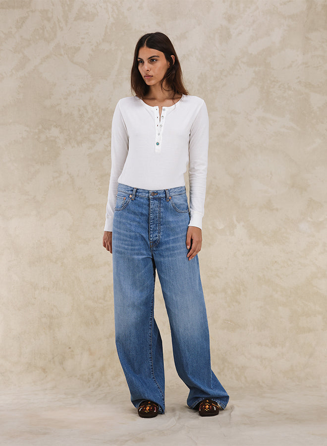 Jaron Pantaloni Gamba Ampia In Denim Bleach Wash