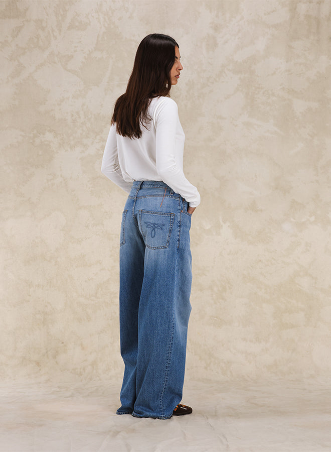 Jaron Pantaloni Gamba Ampia In Denim Bleach Wash