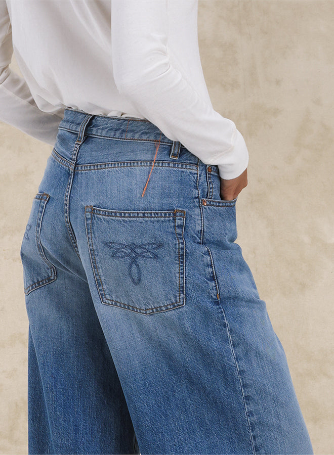 Jaron Pantaloni Gamba Ampia In Denim Bleach Wash