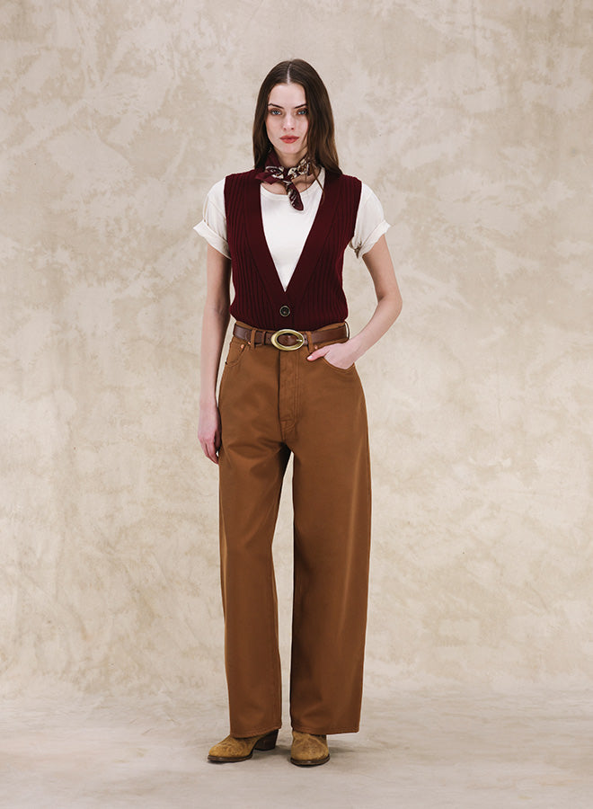 Jaron Pantaloni Gamba Ampia Lana E Cotone