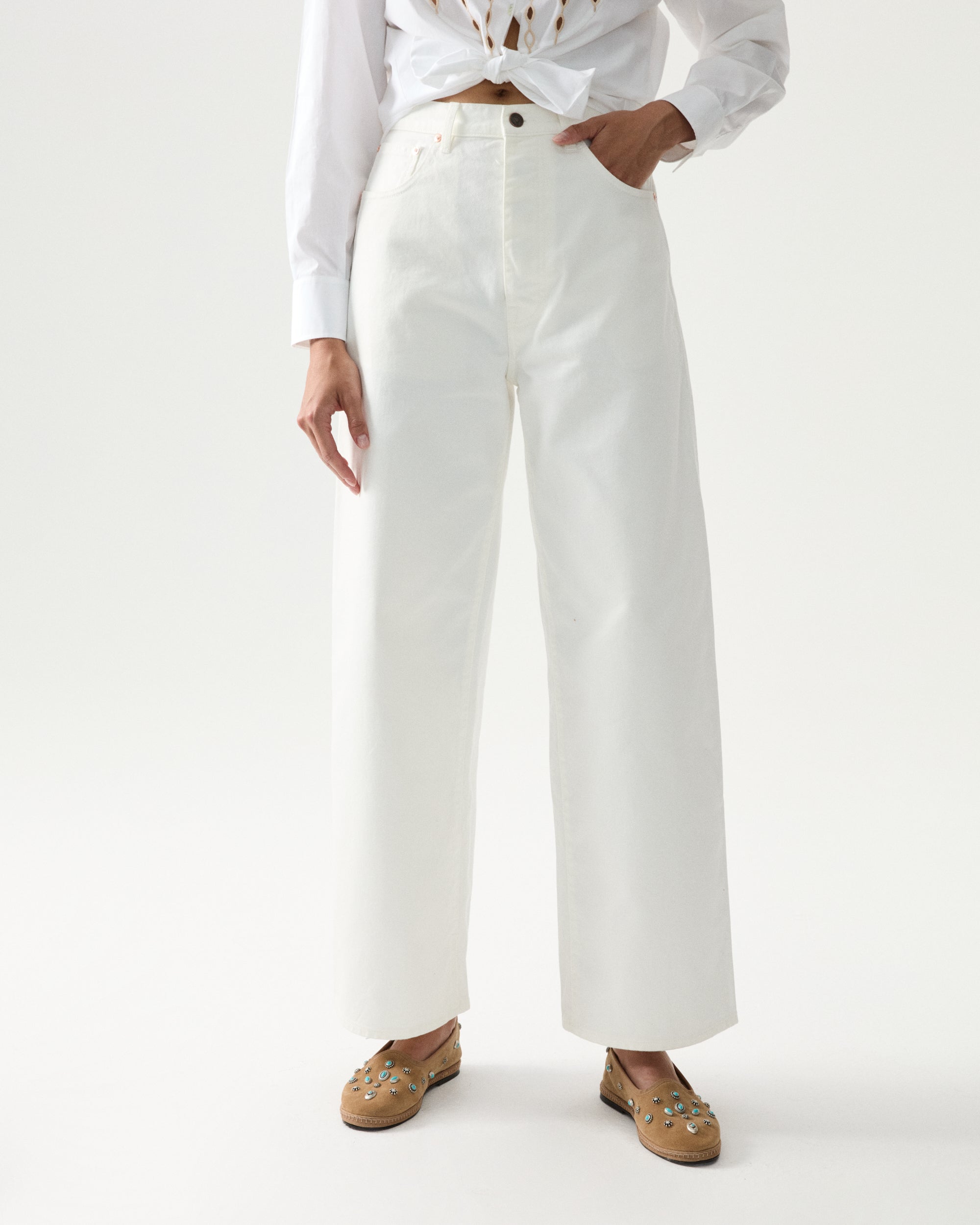 Jaron Pantaloni Gamba Ampia In Bull Di Cotone