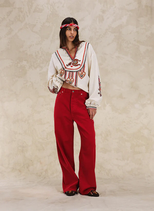 Jaron Pantaloni Gamba Ampia In Twill Di Cotone
