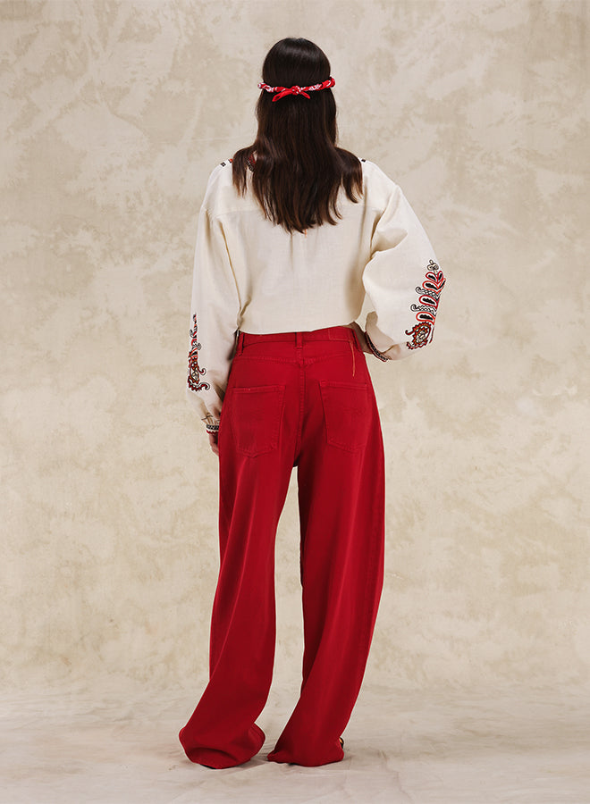 Jaron Pantaloni Gamba Ampia In Twill Di Cotone