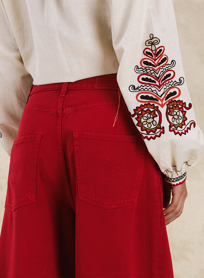 Jaron Pantaloni Gamba Ampia In Twill Di Cotone