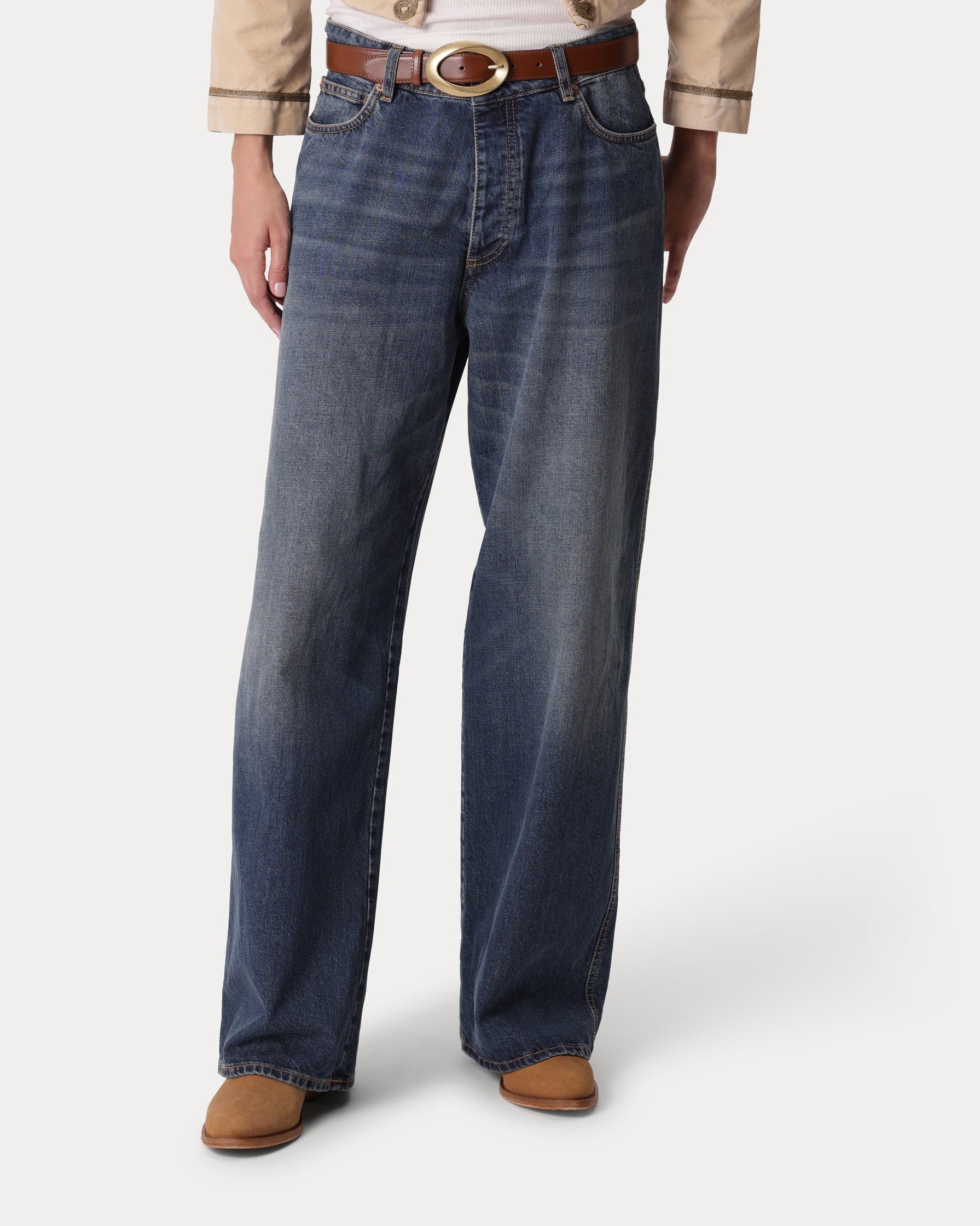 JaronLow Wide Leg Stone Wash Denim Trousers