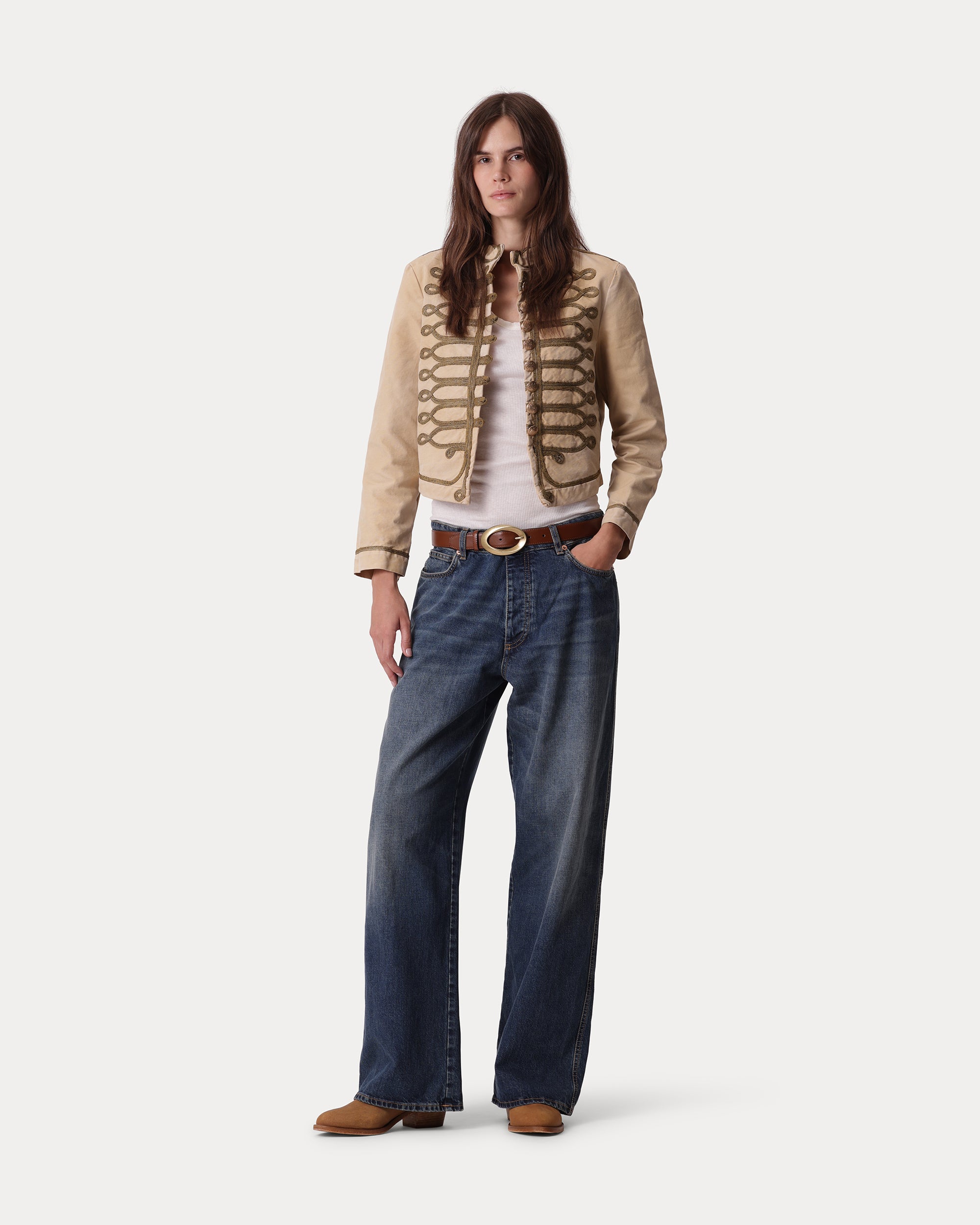 JaronLow Wide Leg Stone Wash Denim Trousers
