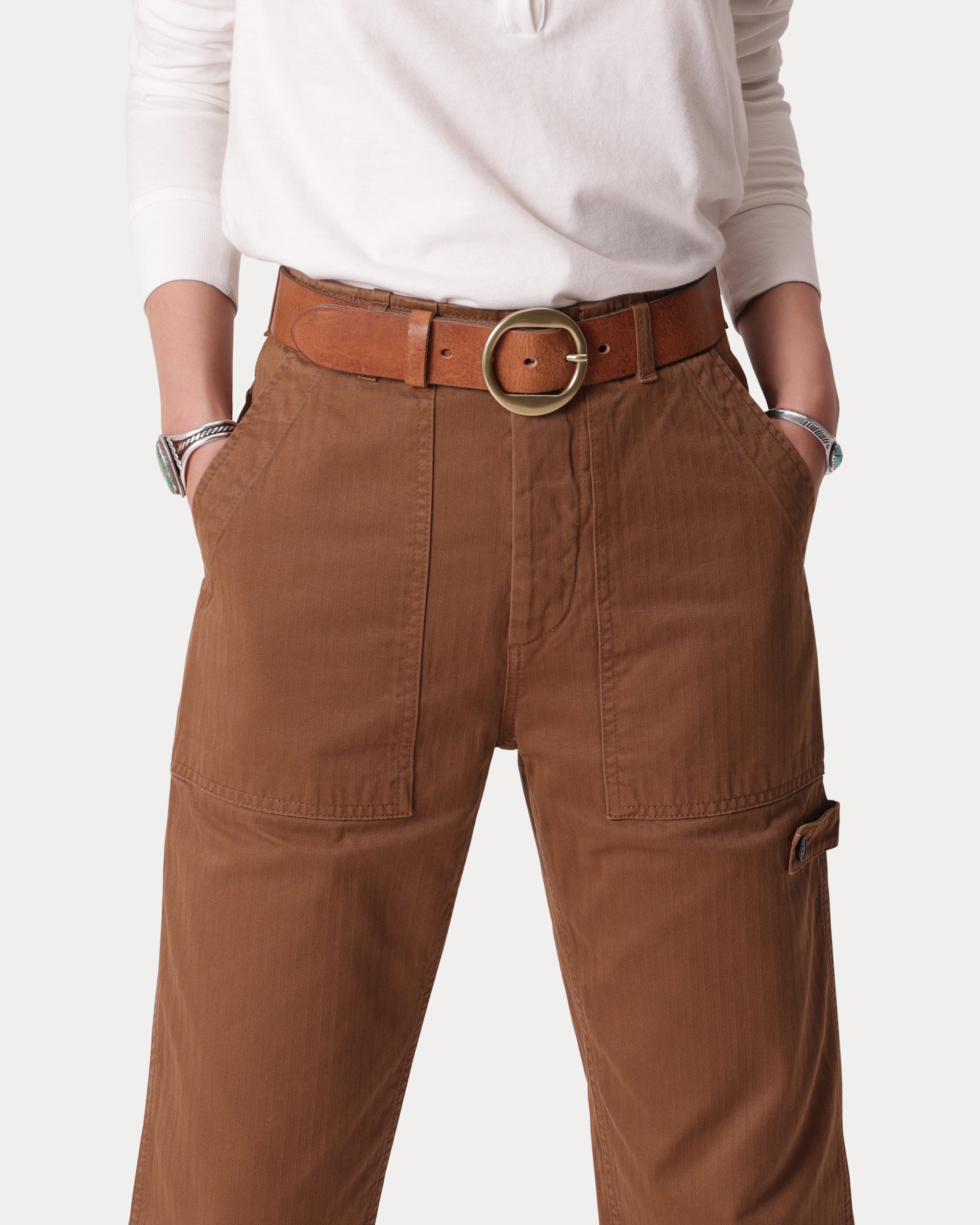 Jerryt Pantaloni Fatigue In Herringbone Di Cotone