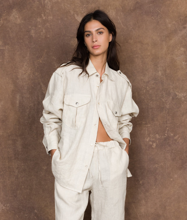 Luke Camicia Sahariana In Lino