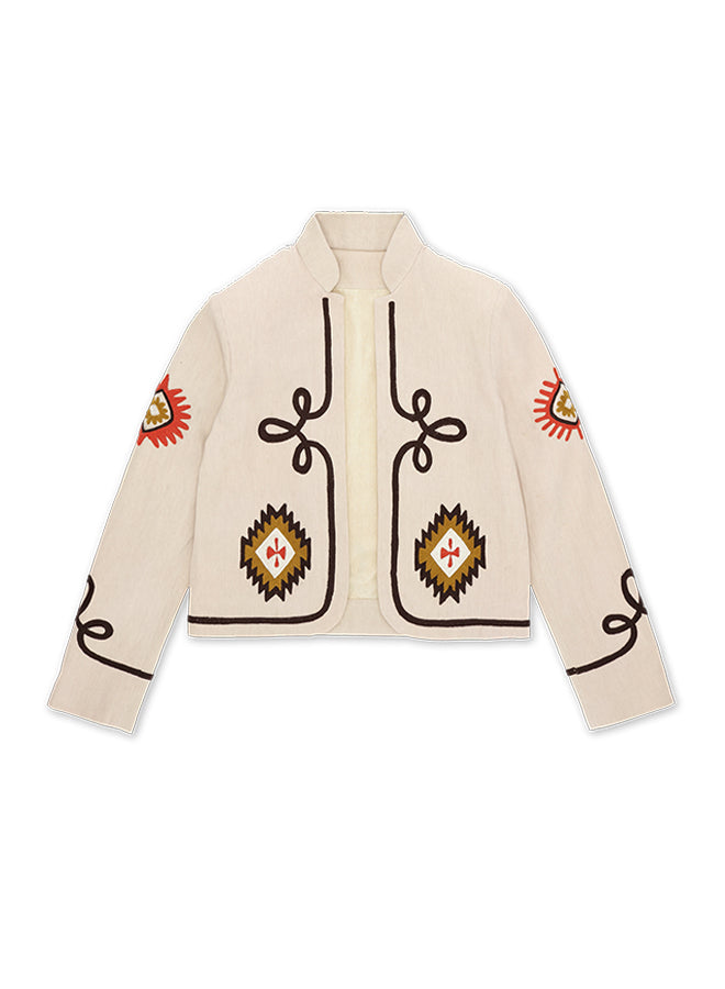 Marine Giacca Bolero in Cotone Con Ricami