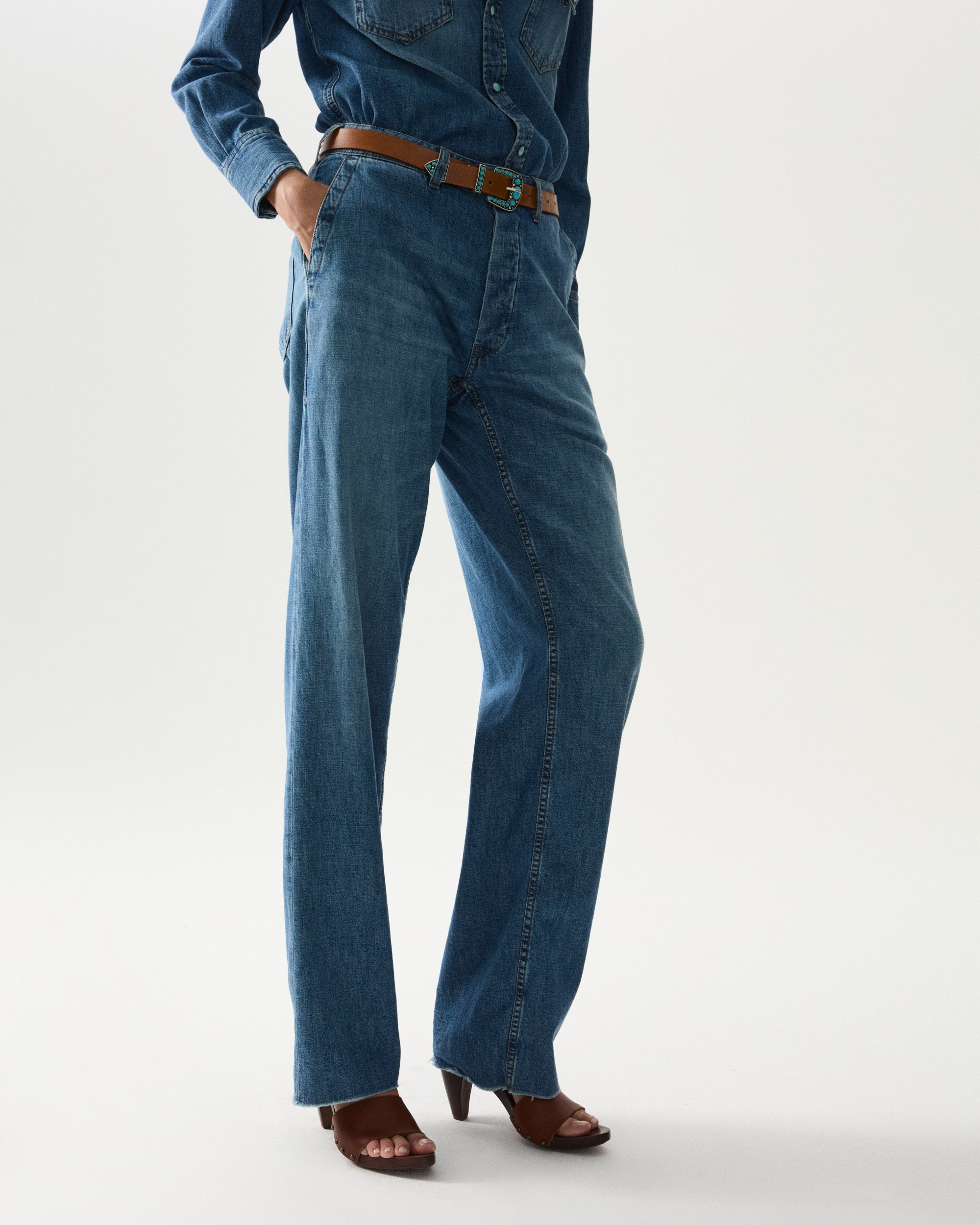 Naelia Lightweight Japan Denim Pants Stone Wash