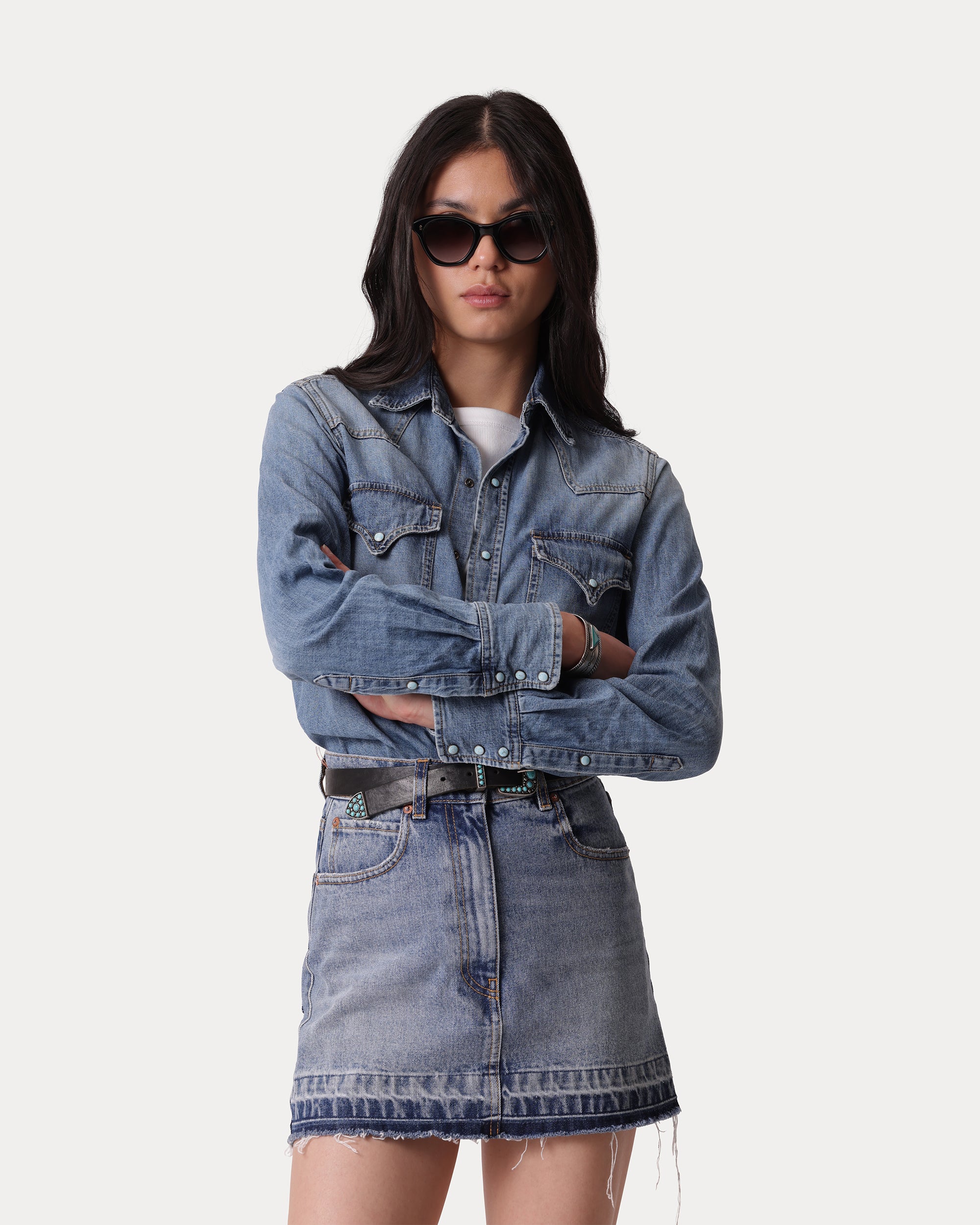 Ntex Denim Western Shirt Stone Wash