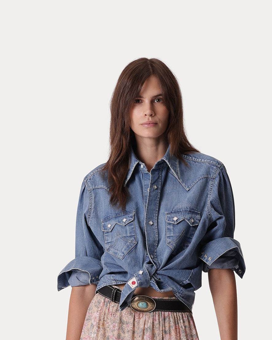 Redford Western Shirt in Japan Denim Stone Wash