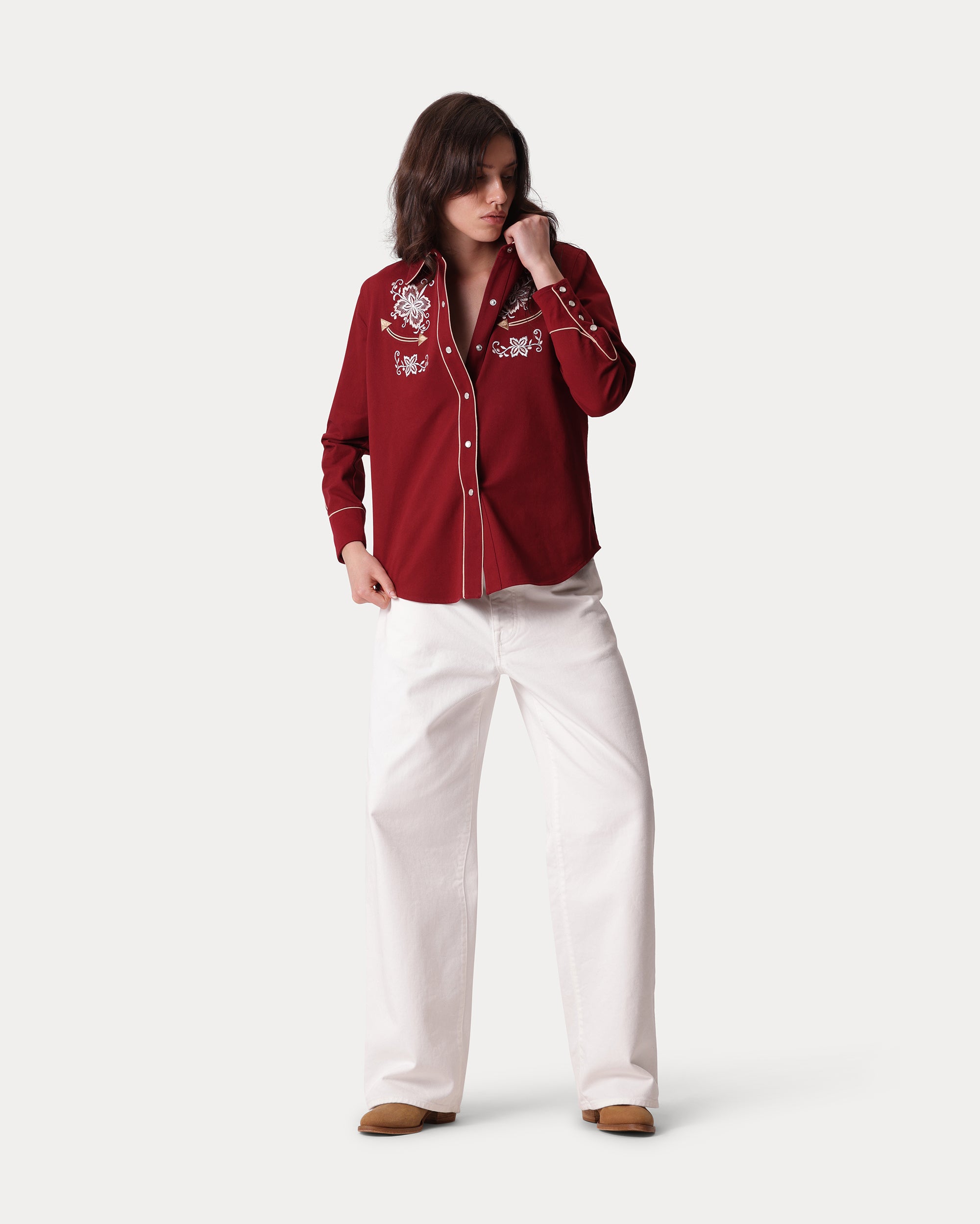 Taissa Embroidered Cotton Twill Shirt