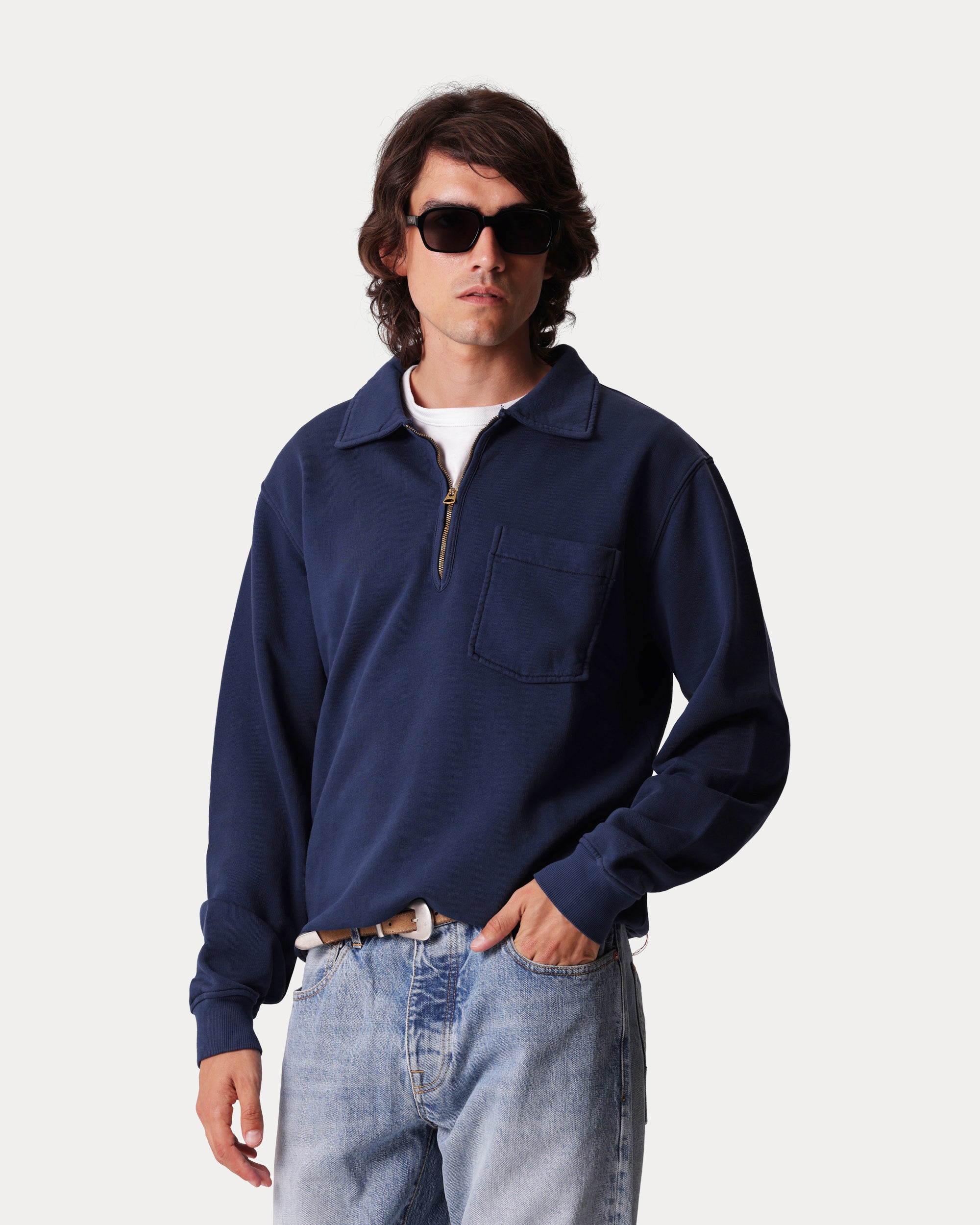 Yale Brushed Jersey Quarter Zip Collared Sweatshirt