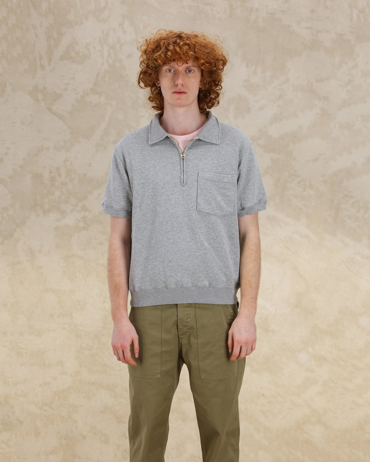 Yalepm Short Sleeve Brushed Jersey Polo With Zipper